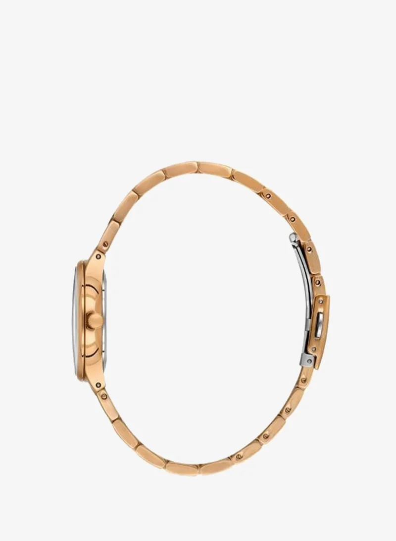 DANIEL KLEIN Women's Stainless Steel Rose Gold Steel Case Analog Silver Round Sunray Dial Japanese Quartz Diamond 30 Meters Water Resistant
