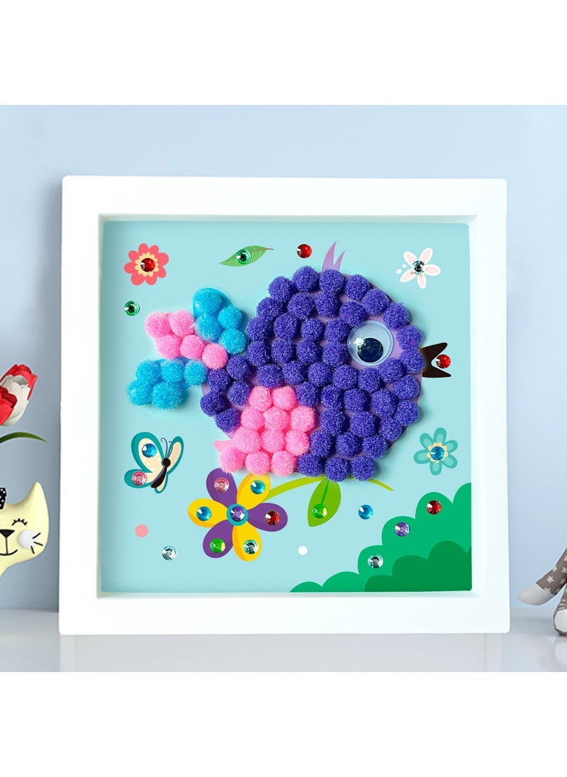 Fuzzy Pom-Pom Frame DIY Kit Bird style 