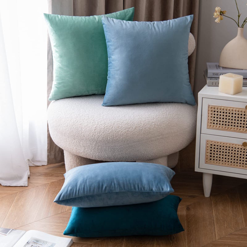 EMEMA Pack of 2 Velvet Throw Pillow Covers Decorative Square Pillowcase Soft Solid Cushion Case for Sofa Bedroom Chair Car 20x20 Inch Aqua Green - Image 5
