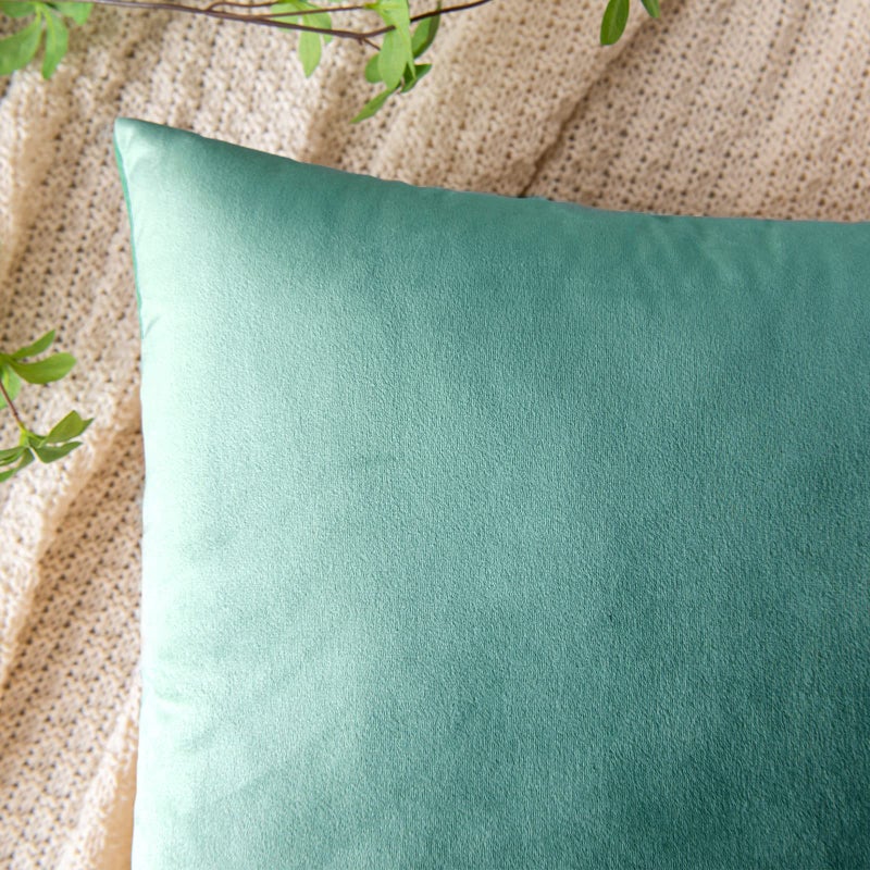 EMEMA Pack of 2 Velvet Throw Pillow Covers Decorative Square Pillowcase Soft Solid Cushion Case for Sofa Bedroom Chair Car 20x20 Inch Aqua Green - Image 2