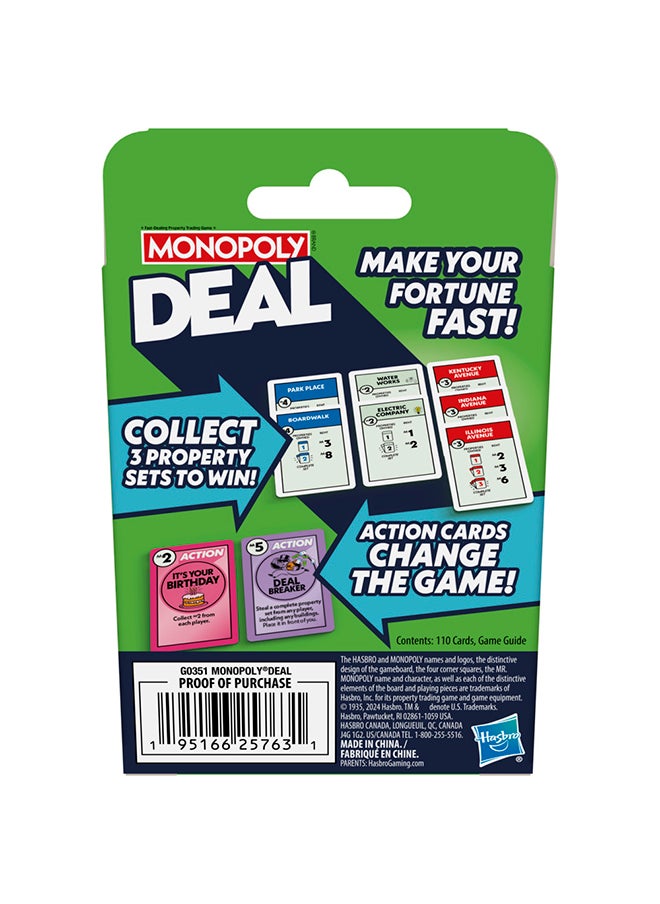 Monopoly لعبة بطاقات الصفقة (إنجليش) – لعبة بطاقات سريعة اللعب، ألعاب ممتعة للعائلات والأطفال، تجارة ممتعة للعقارات، سرقة، تبادل، ومخطط للفوز! للأعمار من 8 سنوات وما فوق، من 2 إلى 5 لاعبين  - Image 3