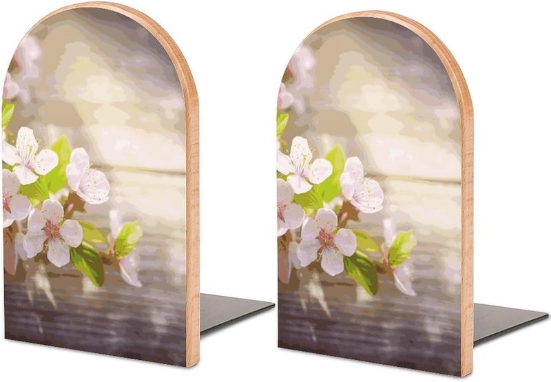 Spring and Flower Bookends 1 Pair Solid Natural Wooden Book Ends, Duty Cute Book Stoppers, Decorative Book Holders for Home Office Desk Shelf, Perfect for Students, Book Lovers - Image 1