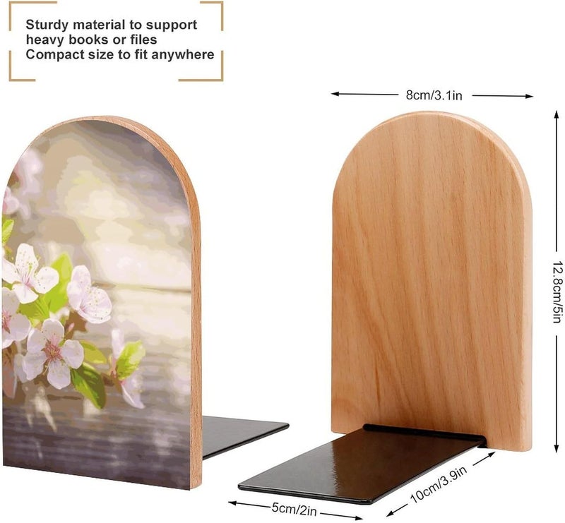 Spring and Flower Bookends 1 Pair Solid Natural Wooden Book Ends, Duty Cute Book Stoppers, Decorative Book Holders for Home Office Desk Shelf, Perfect for Students, Book Lovers - Image 2