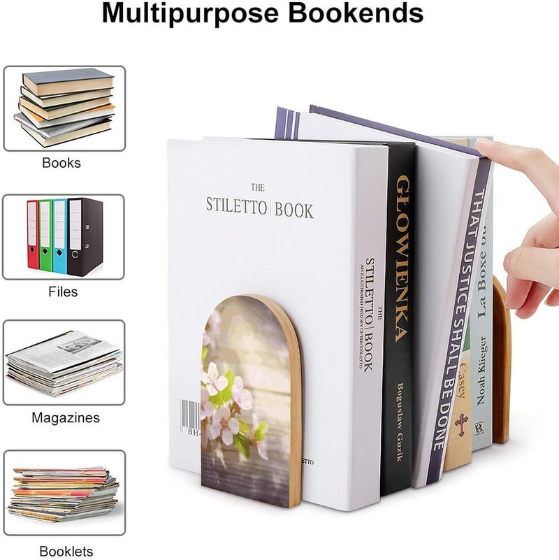 Spring and Flower Bookends 1 Pair Solid Natural Wooden Book Ends, Duty Cute Book Stoppers, Decorative Book Holders for Home Office Desk Shelf, Perfect for Students, Book Lovers - Image 3