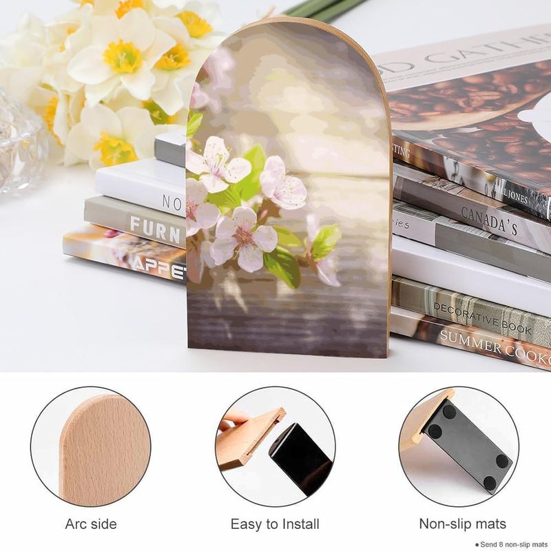 Spring and Flower Bookends 1 Pair Solid Natural Wooden Book Ends, Duty Cute Book Stoppers, Decorative Book Holders for Home Office Desk Shelf, Perfect for Students, Book Lovers - Image 4