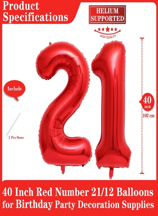 Lovoir Red 21 Number Balloons, 40 Inch Giant Number 21 Balloons Foil Mylar Helium Red Number Balloons for 21th Birthday Party Supplies Anniversary Event Celebration Decorations - Image 2