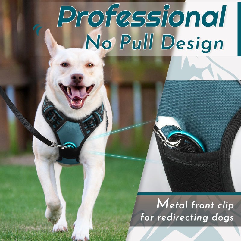 Eagloo Dog Harness Medium Sized Dog, No Pull Service Vest with Reflective Strips and Control Handle, Adjustable and Comfortable for Easy Walking, No Choke Pet Harness with 2 Metal Rings, Dark Green, M - Image 3