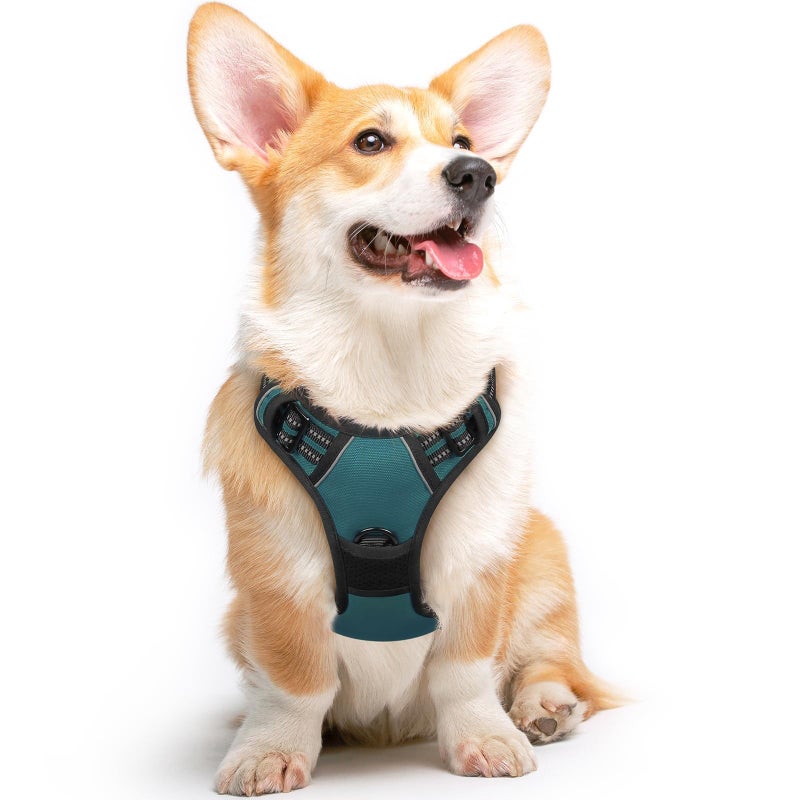 Eagloo Dog Harness Medium Sized Dog, No Pull Service Vest with Reflective Strips and Control Handle, Adjustable and Comfortable for Easy Walking, No Choke Pet Harness with 2 Metal Rings, Dark Green, M - Image 1