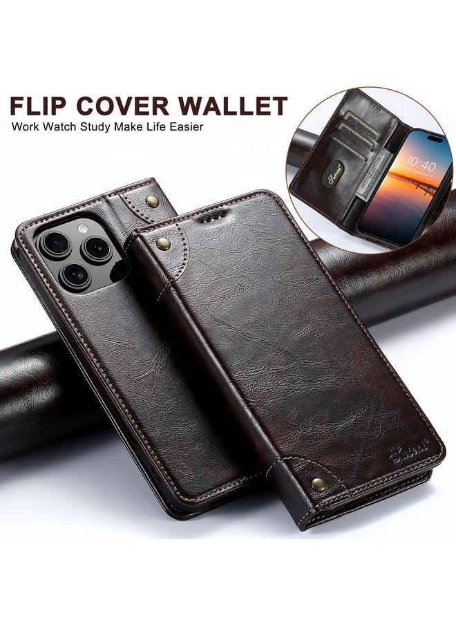 Suteni Case For iPhone 16 Pro Max Baroque Calf Texture Buckle Wallet Leather Phone Case - Image 2