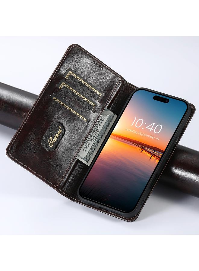 Suteni Case For iPhone 16 Pro Max Baroque Calf Texture Buckle Wallet Leather Phone Case - Image 3