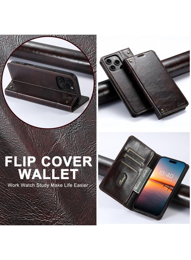 Suteni Case For iPhone 16 Pro Max Baroque Calf Texture Buckle Wallet Leather Phone Case - Image 5