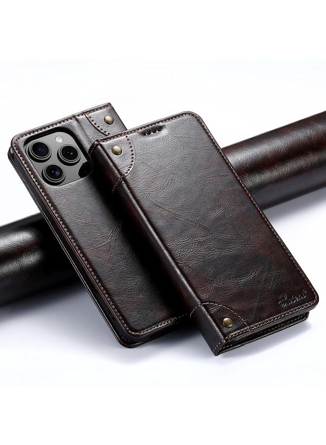 Suteni Case For iPhone 16 Pro Max Baroque Calf Texture Buckle Wallet Leather Phone Case - Image 1