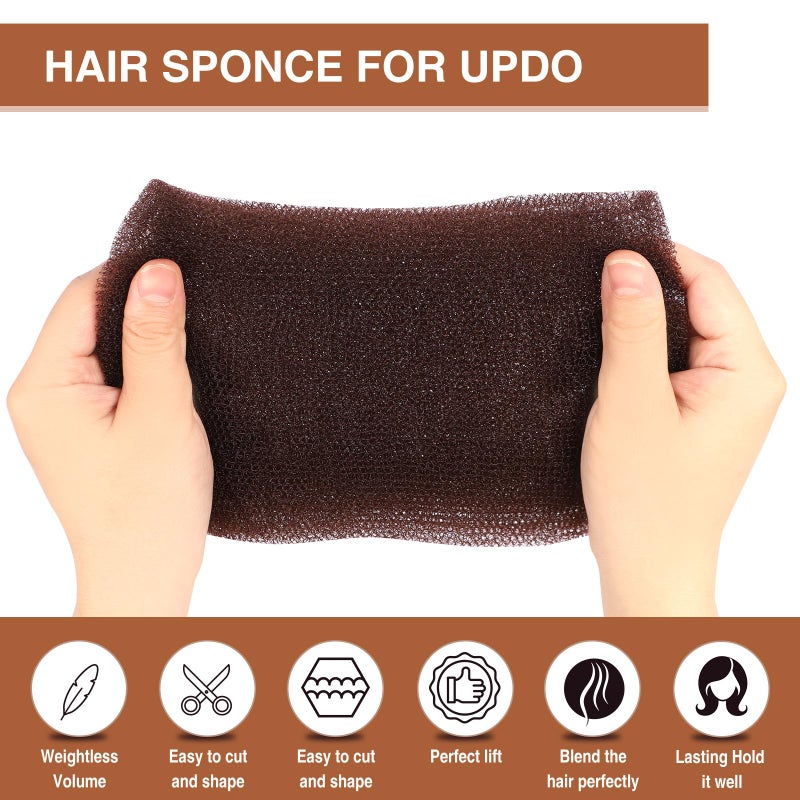 FEUNLEM Hair Sponge for Updo & Volume Bumps Tool, Hair Filler for Thin Hair, Padding for Updo with 100 Bobby Pins, 70 Inch, Salon Must-Have, Dark Brown - Image 2
