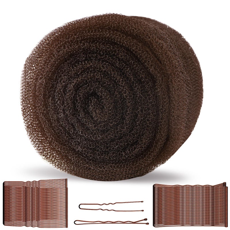 FEUNLEM Hair Sponge for Updo & Volume Bumps Tool, Hair Filler for Thin Hair, Padding for Updo with 100 Bobby Pins, 70 Inch, Salon Must-Have, Dark Brown - Image 1