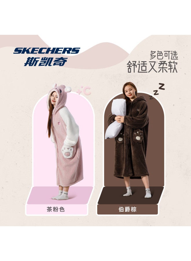 Skechers Women's Plush Long Robe Pajamas Autumn Winter Thickened Cute Homewear Set