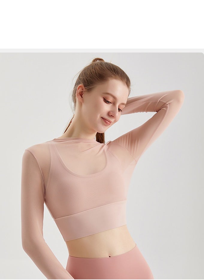 Generic Female Cross Thin Suspender Fashion Mesh Breathable Long Sleeved Fake Two-Piece Yoga Suit  - Image 2