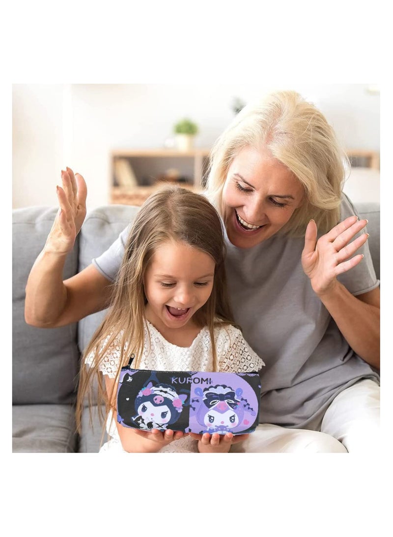 SYOSI 3 Pcs Black Kuromi Pencil Case for Girls, Cute Kuromi Pencil Bag Stationary School Supplies Anime Figures Pencil Case with Smooth Zip PU Storage Pouch Make Up Cosmetic Bag Cute Pencil Case - Image 5