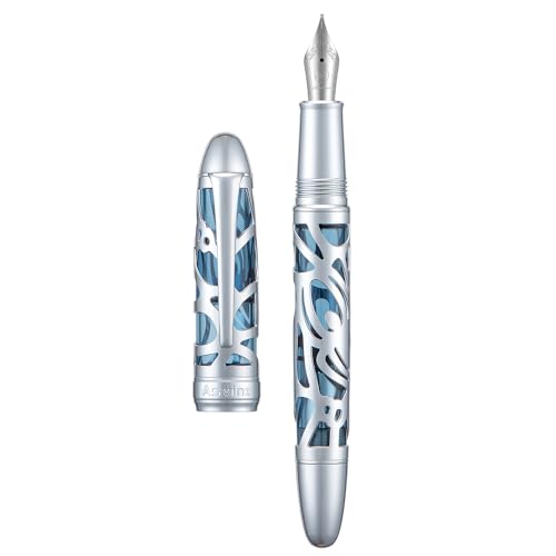 Asvine P80 Piston Filling Fountain Pen Medium Nib, Spider Skeleton Transparent Gray Blue Acrylic Pen Case and Wrench Set - Image 1