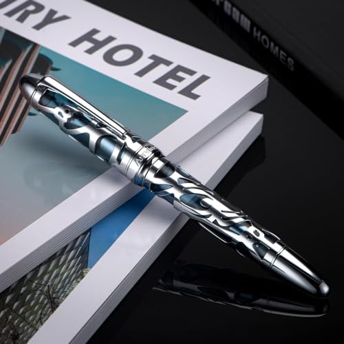 Asvine P80 Piston Filling Fountain Pen Medium Nib, Spider Skeleton Transparent Gray Blue Acrylic Pen Case and Wrench Set - Image 4