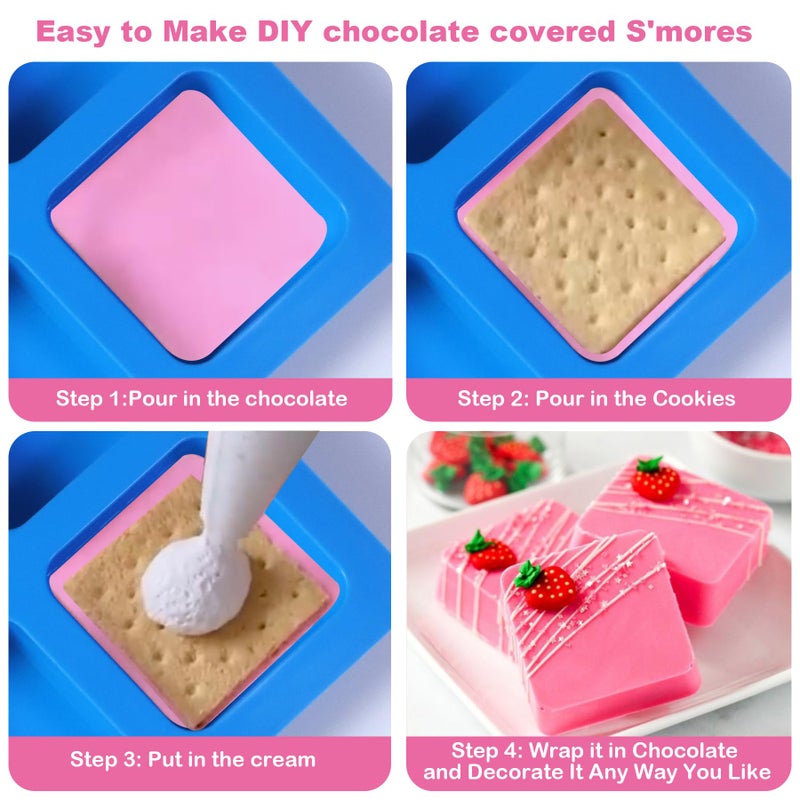 Sidosir 3Pcs Chocolate Covered Cookie S'mores Molds, 6-Cavity Square Molds Silicone for Smores, Non-Stick Silicone Baking Mold for Graham, Chocolate, Graham Crackers, Candy - Image 5