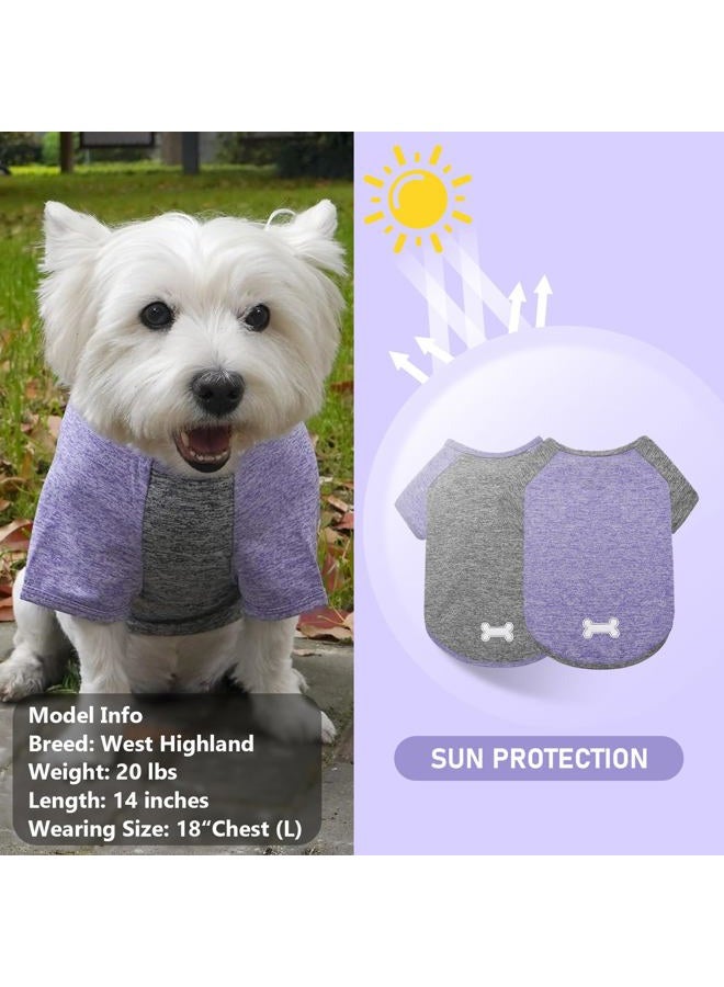 KYEESE 2 Pack Dog Shirts Raglan Sleeve Quick Dry Soft Stretchy Small Dog T-Shirts with Reflective Label Lightweight Pet Clothes Sun Protection, Purple+Grey, XL - Image 2