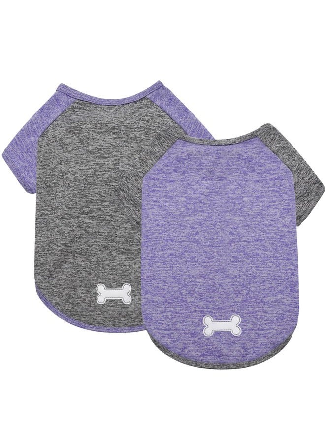 KYEESE 2 Pack Dog Shirts Raglan Sleeve Quick Dry Soft Stretchy Small Dog T-Shirts with Reflective Label Lightweight Pet Clothes Sun Protection, Purple+Grey, XL - Image 1