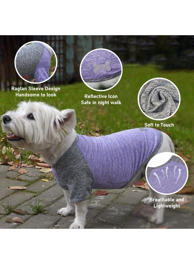 KYEESE 2 Pack Dog Shirts Raglan Sleeve Quick Dry Soft Stretchy Small Dog T-Shirts with Reflective Label Lightweight Pet Clothes Sun Protection, Purple+Grey, XL - Image 3