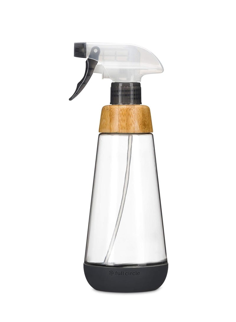 Full Circle Full Circle Bottle Service - Refillable Glass Spray Bottle for Cleaning - Versatile Stream & Mist Options, Bamboo Details, Silicone Boot - Ideal for Non-Toxic Solutions & Plant Care, 16oz, Gray - Image 1
