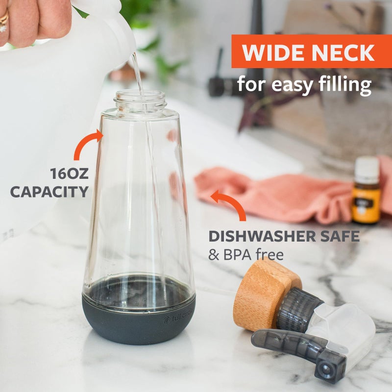 Full Circle Bottle Service-Refillable Glass Spray Bottle for Cleaning -Versatile Stream & Mist Options, Bamboo, Silicone Boot- Ideal for Non-Toxic Solutions & Plant Care, 16oz, Gray - Image 3