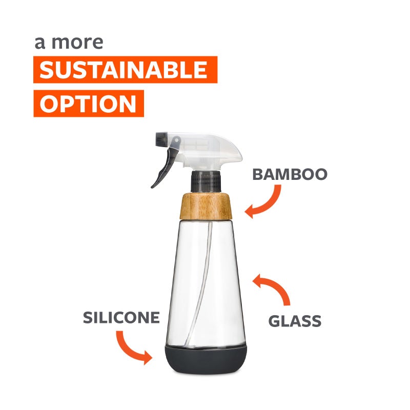 Full Circle Bottle Service-Refillable Glass Spray Bottle for Cleaning -Versatile Stream & Mist Options, Bamboo, Silicone Boot- Ideal for Non-Toxic Solutions & Plant Care, 16oz, Gray - Image 2