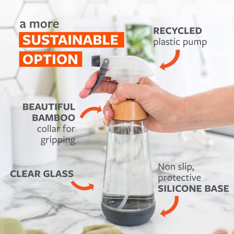 Full Circle Bottle Service-Refillable Glass Spray Bottle for Cleaning -Versatile Stream & Mist Options, Bamboo, Silicone Boot- Ideal for Non-Toxic Solutions & Plant Care, 16oz, Gray - Image 4