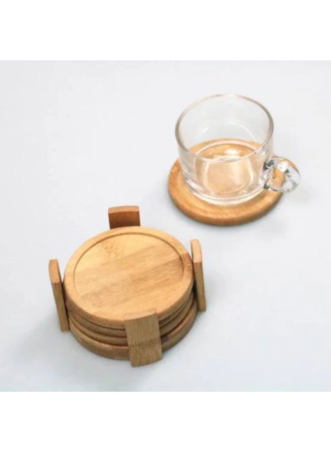 6-Piece Wooden Coaster Set with Holder – Natural Wood Drink Coasters for Cups, Mugs & Glasses – Heat-Resistant, Non-Slip, Stylish Table Protection for Home or Office - Image 1