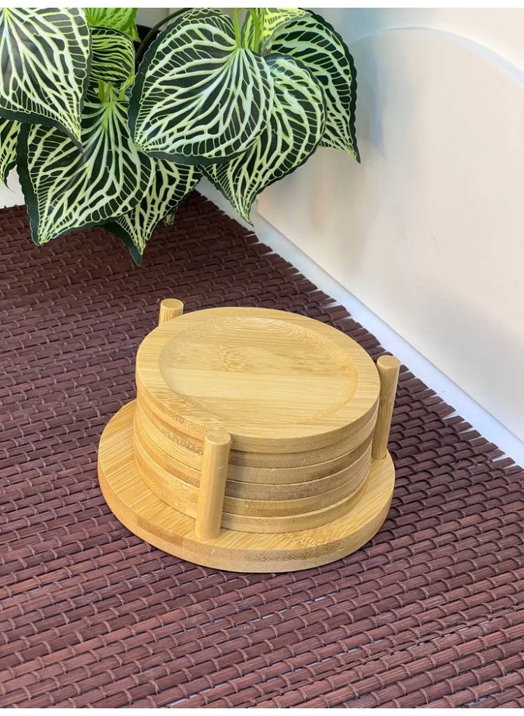 6-Piece Wooden Coaster Set with Holder – Natural Wood Drink Coasters for Cups, Mugs & Glasses – Heat-Resistant, Non-Slip, Stylish Table Protection for Home or Office - Image 4