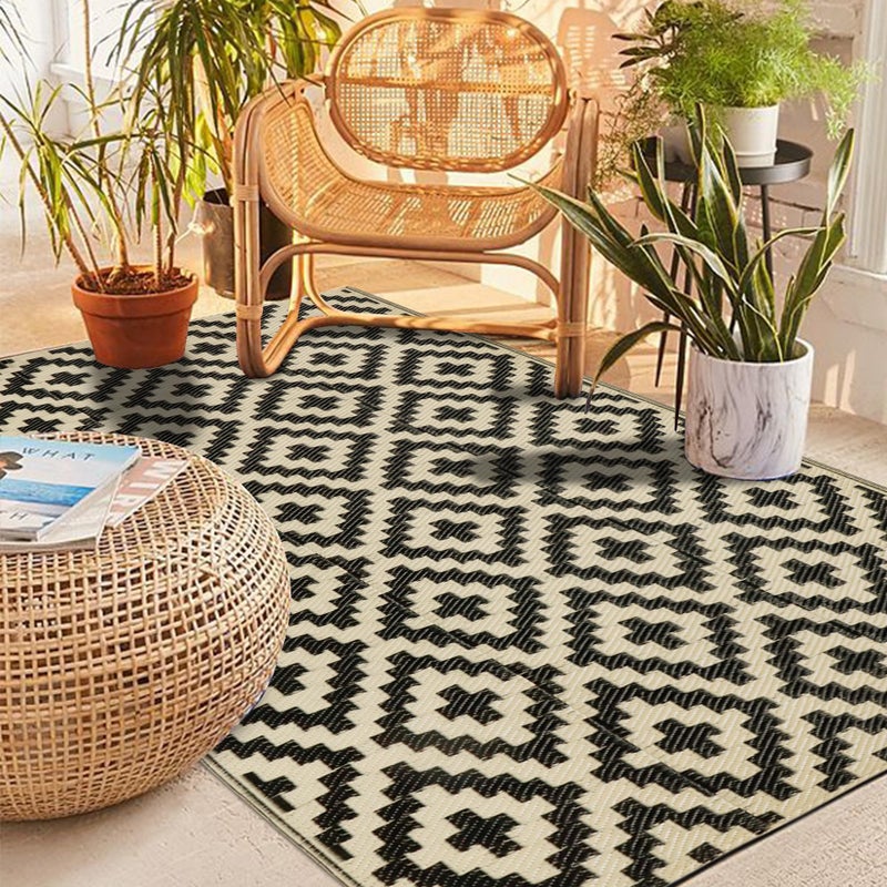 SAND MINE Reversible Mats, Plastic Straw Rug, Modern Area Rug, Large Floor Mat and Rug for Outdoors, RV, Patio, Backyard, Deck, Picnic, Beach, Trailer, Camping (3' x 5', Black & Beige Lattice) - Image 5