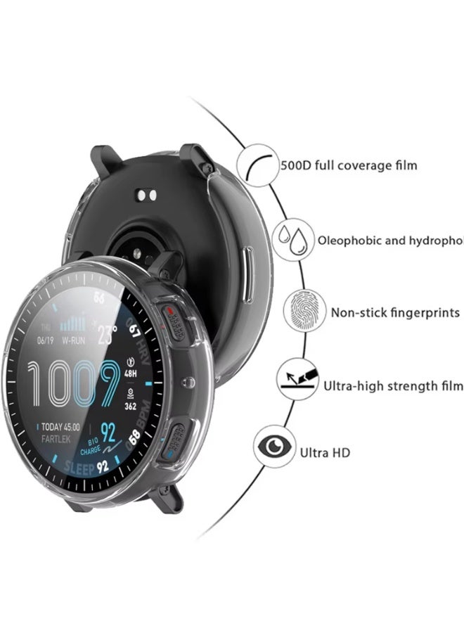 قضية Amazfit Active Max A2557 زجاج مقلص + غطاء الكمبيوتر الشخصي الصلب ، تغطية حالة الوقاية المتوافقة مع اكسسوارات Amazfit Active Max Protector (واضحة) - Image 2