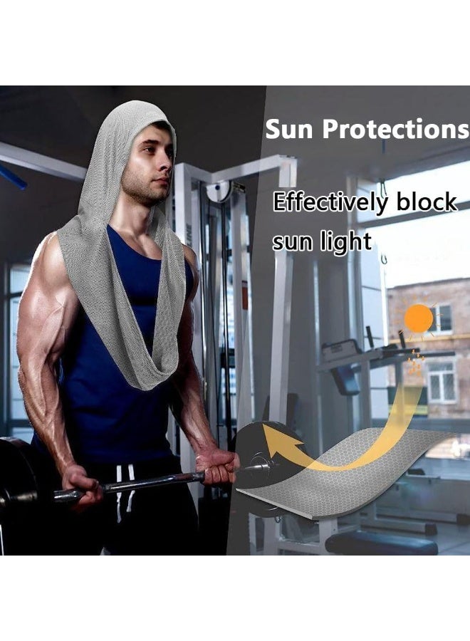 Relex Cooling Hoodie Towel, Soft Comfortable Fast Drying Hoodie Multifunctional Sun Protections Neck Wrap Scarf & Head Towel Outdoor Sunscreen Cooling Sweatband for Cycling Gym Yoga Camping (Grey) - Image 2
