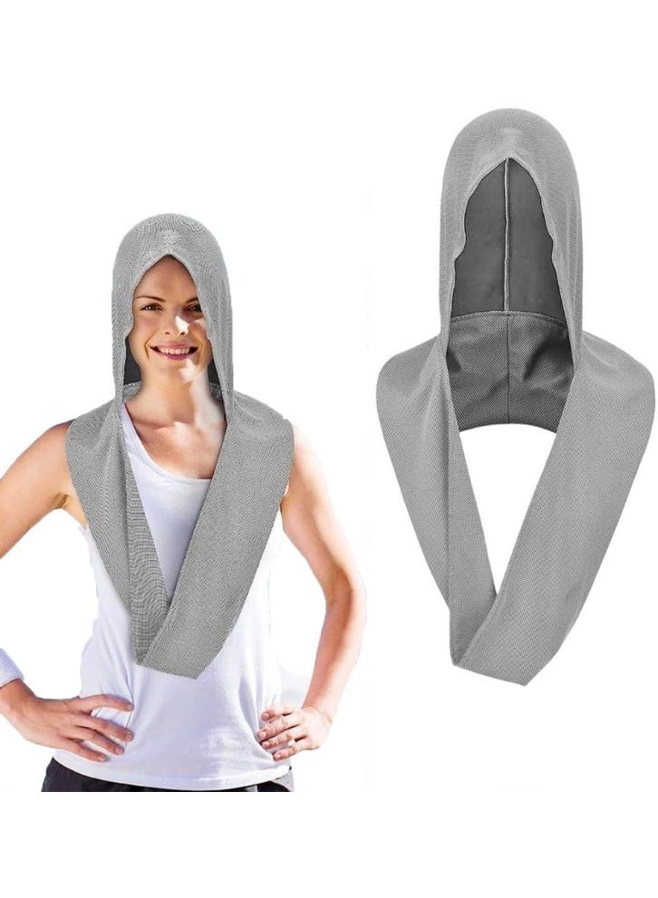 Relex Cooling Hoodie Towel, Soft Comfortable Fast Drying Hoodie Multifunctional Sun Protections Neck Wrap Scarf & Head Towel Outdoor Sunscreen Cooling Sweatband for Cycling Gym Yoga Camping (Grey) - Image 1