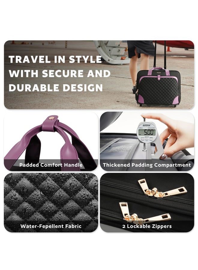Arcoyard Rolling Laptop Bag, Rolling Briefcase for Women with Waterproof Pocket, 16 Inch Computer Bag, Underseat Carry On Luggage with Wheels for Work Travel Business, Lightweight Black Purple - Image 5