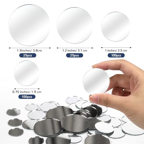 Nitelemn 250 Pieces Small Circle Craft Mirror Mini Round Glass Crafts Mosaic Mirror Tiles for Crafts and DIY Projects Supplies Home Decoration 075 Inch 1 Inch 12 Inch 15Inch - Image 3