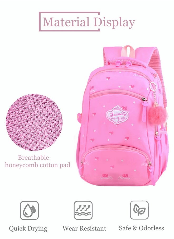 roaiss 3pcs Heart and Bowknot Printed Graphic Cute Functional Backpack Set Schoolbag and Shoulder Bag and Pencil Case with Doll Pendant for Kids/Girls Pink  - Image 2