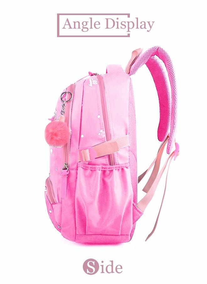 roaiss 3pcs Heart and Bowknot Printed Graphic Cute Functional Backpack Set Schoolbag and Shoulder Bag and Pencil Case with Doll Pendant for Kids/Girls Pink  - Image 5