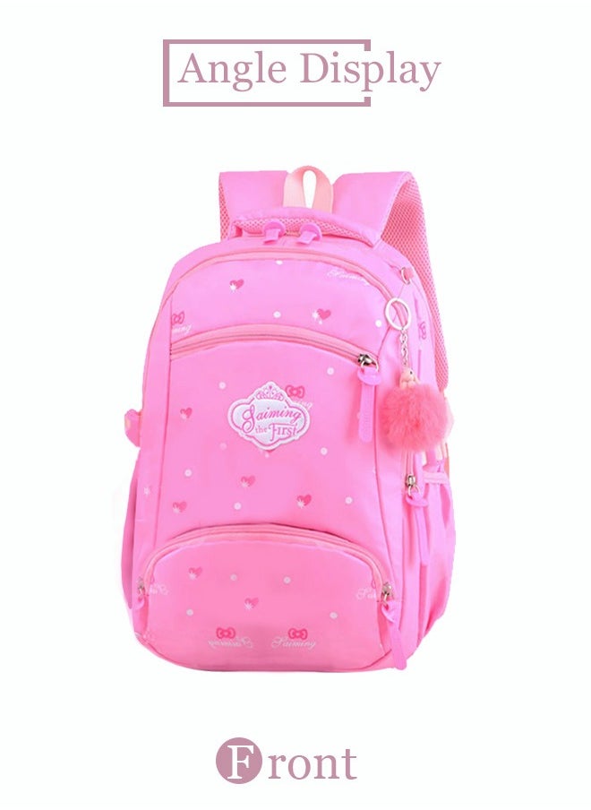 roaiss 3pcs Heart and Bowknot Printed Graphic Cute Functional Backpack Set Schoolbag and Shoulder Bag and Pencil Case with Doll Pendant for Kids/Girls Pink  - Image 4