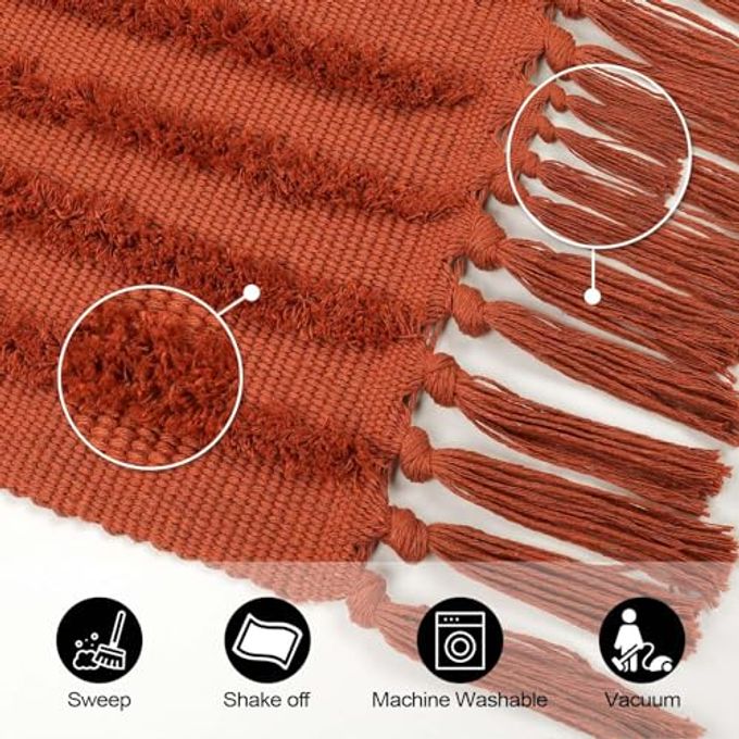 LEEVAN Washable Kitchen Runner Rug 2'X5', Hand-Woven Bathroom Runner Rug with Tassels, Terracotta Entryway Runner Rug, Tufted Rainbow Bedroom Rug Runner, Farmhouse Hallway Rug for Laundry/Living Room - Image 3