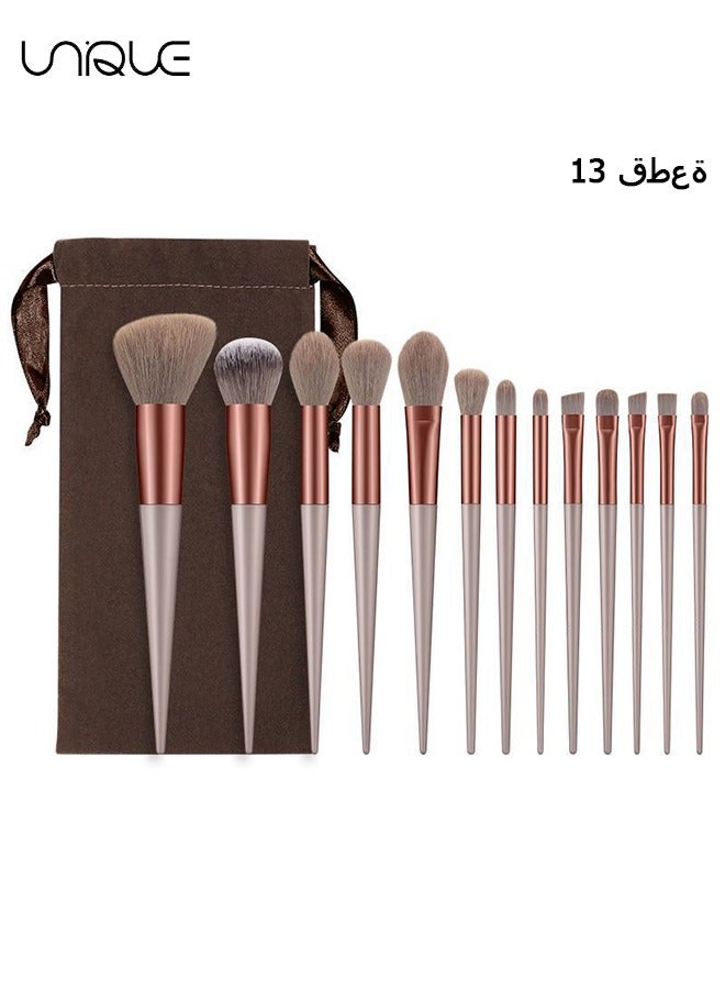 Unique Makeup Brushes Set - 13 Pieces Professional Make Up Brush - Premium Foundation Brushes Concealers Eyeshadow Eyebrow Blush Cosmetic Brushes Kit with Portable Storage Bag（Coffee Color） - Image 1