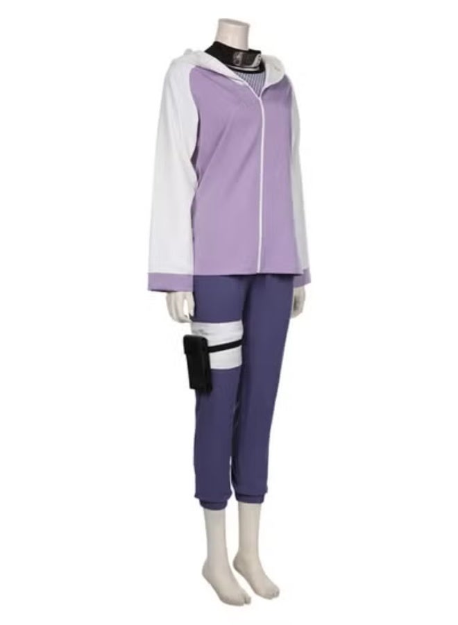 Naruto Hinata Hyuga Costume, Cosplay Hinata Hoodie Set With Forehead Protection, Pants With Leggings bandage, Net clothes, Kunai Bag for Women - Image 5