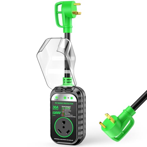 GEARGO RV Surge Protectors 30 Amp, 12000 Joules RV Circuit Analyzer, IP68 Surge Voltage Protection, RV Adapter Plug for Camper (Green) - Image 1