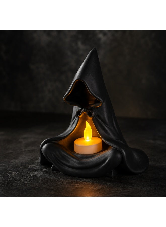 NAYATOPIA Hooded Ghost Tea Light Lamp with LED Candle, Black Decorative Candle Holder for Bedroom and Living Room - Image 4