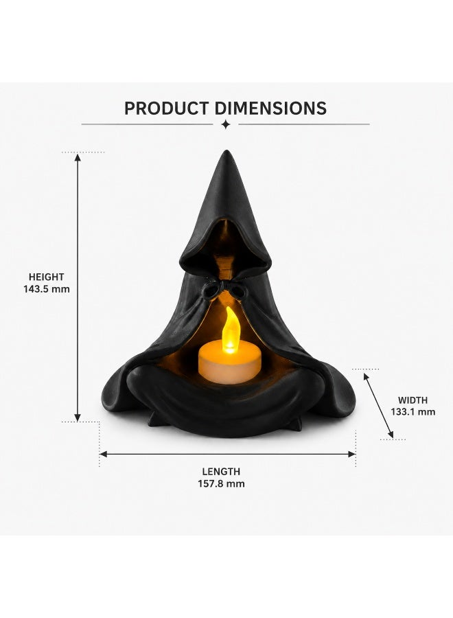 NAYATOPIA Hooded Ghost Tea Light Lamp with LED Candle, Black Decorative Candle Holder for Bedroom and Living Room - Image 3