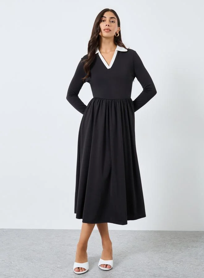 ستايلي فستان ميدي بياقة مفتوحة