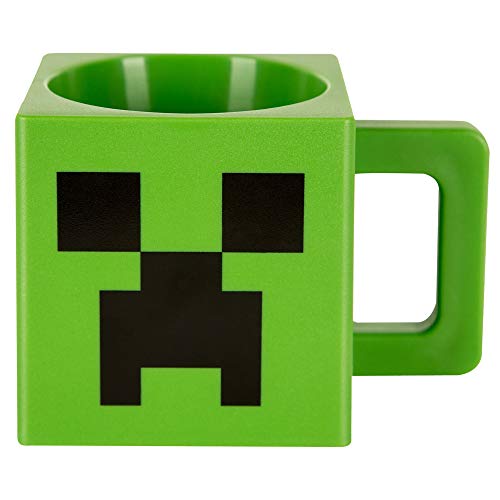 JINX Minecraft Creeper Face Square Plastic Mug, Green, 9.8 ounces - Image 1